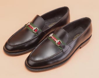 Handgemaakte zwarte leren Horsebit-loafers, instapschoenen voor heren