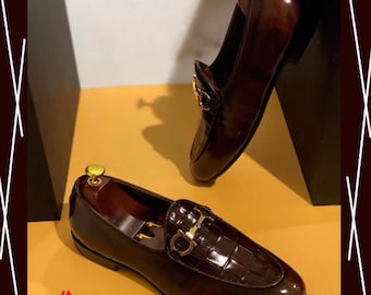 Men's Handmade Brown Leather Horsebit Loafers: Formal Dress Shoes