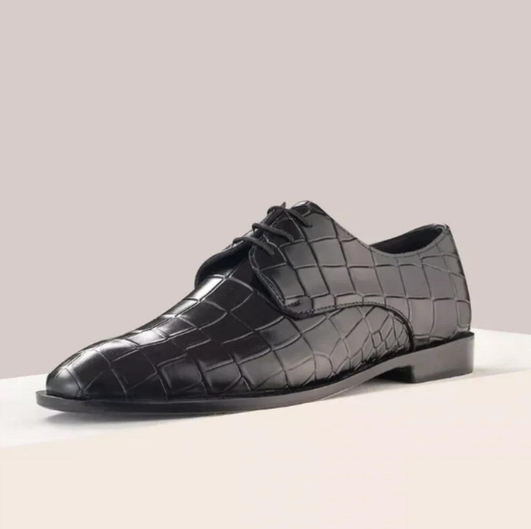 Blue Black Crocodile Pattern Oxford Shoes