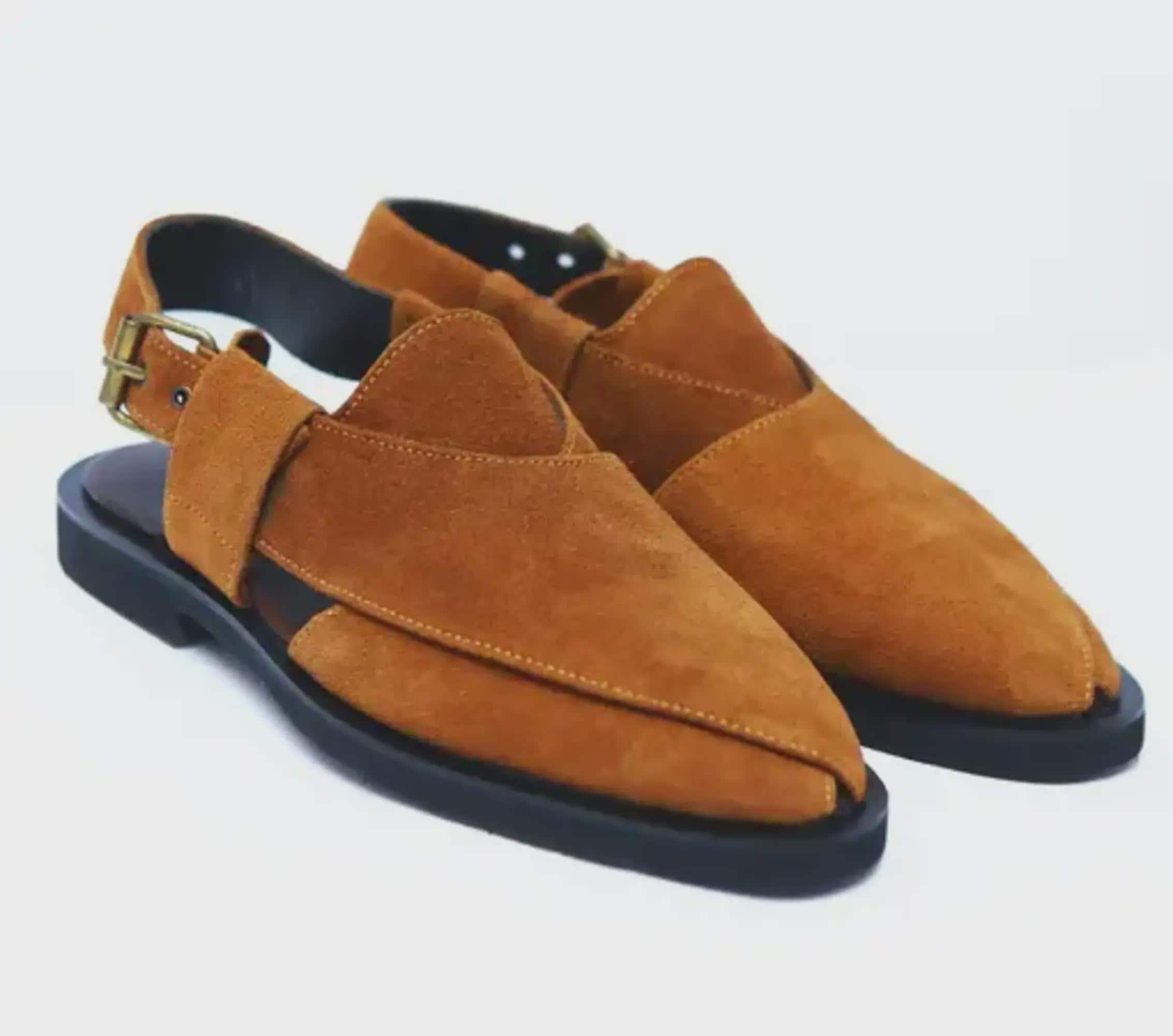 Brown Suede Peshawari Sandals, Rustic Brown Suede Peshawari Chappal, Handmade Dark Brown Suede Peshawari Panjadara Chappal  main image 2