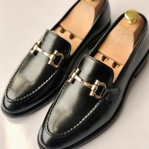 Black Leather Men Dress Loafers | Leather Moccasins Shoes | Horse Bit Loafers | Men Loafer Shoes | Men Casual Shoes | Genuine Leather Shoes.