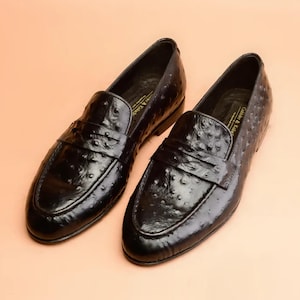 Handmade Ostrich Leather Loafers: Men's Bespoke Shoes