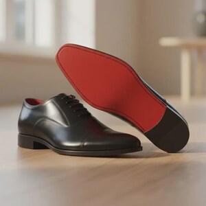 Handmade Wholecut Oxford Shoes: Black Leather Dress Shoes with Red Sole