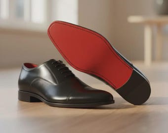 Handmade Wholecut Oxford Shoes: Black Leather Dress Shoes with Red Sole