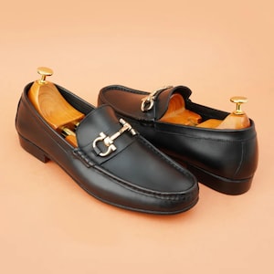 Handgefertigte Herren Schwarz Leder Mokassin Loafers