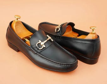 Handgemaakte zwarte leren mocassinloafers voor heren