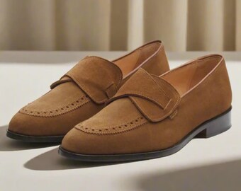 Handmade Brown Suede Penny Loafers: Men's Bespoke Leather Shoes
