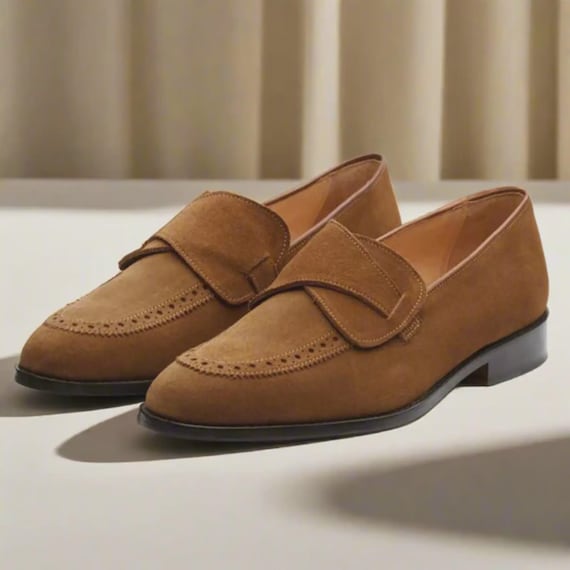 Handmade Brown Suede Penny Loafers Mens Luxury Casual Dress Shoes Classic Slip On Footwear