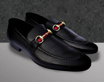 Handgefertigte schwarze Leder Horsebit Loafers - Herrenschuhe