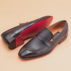 Handmade Men Navy blue Leather Shoes moccasins, Men Blue formal leather shoes