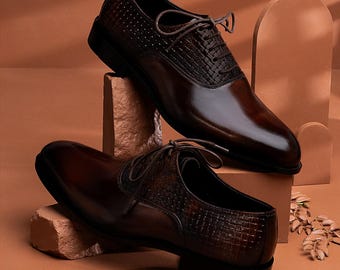 Handgefertigte Vollnarbenlederkleid Schuhe, Custom Design Derby Büroschuhe