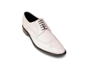 Handmade Men's White Leather Wingtip Brogue Dress Shoes