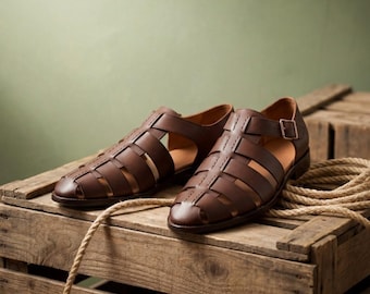 Schwarze Leder-Oxford-Schuhe für Herren - Handgefertigte Schnürsandalen mit Holzsohle