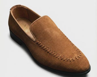 Mocassini da uomo in pelle scamosciata marrone fatti a mano – Scarpe eleganti e formali