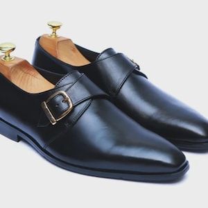 Men’s Handmade Leather Monk Strap Shoes – Single Buckle Classic Dress Shoes