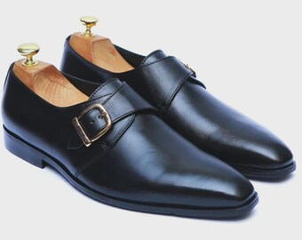Men’s Handmade Leather Monk Strap Shoes – Single Buckle Classic Dress Shoes