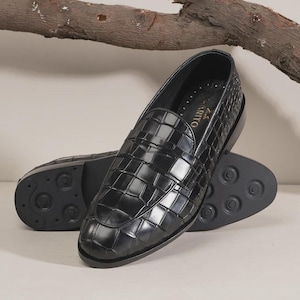Men&#39;s Handmade Genuine leather Oxford Black Dress Shoes, Formal Dress Slip-On Shoes