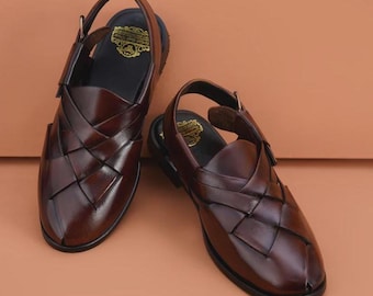 Handmade Brown Leather Peshawari Chappal Sandals: Traditional Mens Footwear | Leather