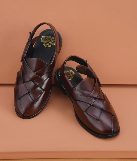 Handmade Brown Leather Peshawari Chappal Sandals: Traditional Mens Footwear | Leather