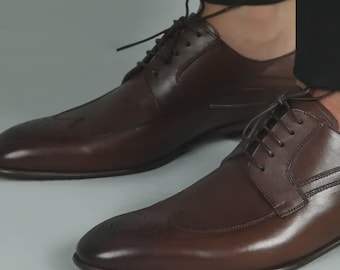 Handmade Brown Oxford Dress Shoes Men's Leather Formal Wedding Shoes