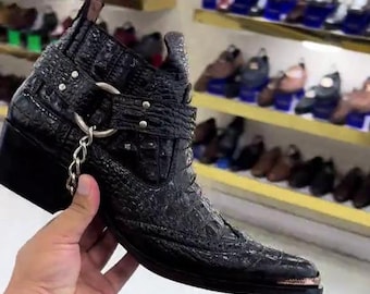 Stivaletti Chelsea in pelle di coccodrillo fatti a mano: scarpe eleganti di lusso da uomo