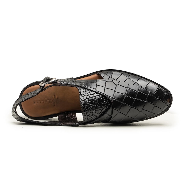 Handmade Black Crocodile Pattern Peshawari Sandals – Men’s Leather Traditional image 4