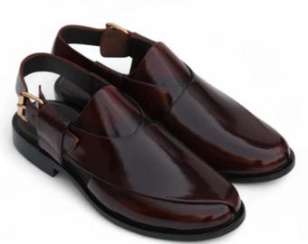 Handmade Dark Brown Leather Peshawari Chappal: Men's Authentic Sandals