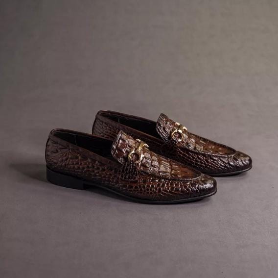 Handmade Genuine Leather Alligator Textured Brown Color Slip  display picture 1