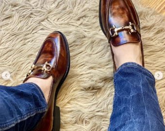 Handcrafted Men’s Horsebit Loafers: Elegant Calf Leather Dress Shoes for Formal Wear
