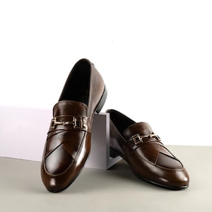Men's Classic-Style Brown Loafers – Handmade Leather Shoes