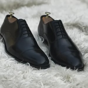 Italian Handmade black Leather whole cut oxford shoes: Men's Luxury Lace up dress shoes image 1