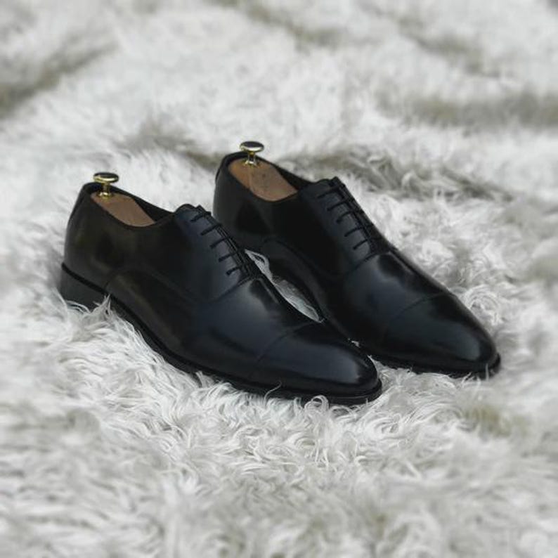 Italian Handmade black Leather whole cut oxford shoes: Men's Luxury Lace up dress shoes image 2