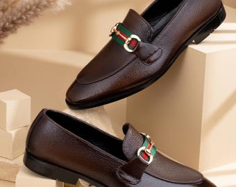 Mens Handmade Leather Shoes, Fashion Loafers, Brown Formal Dress Shoes