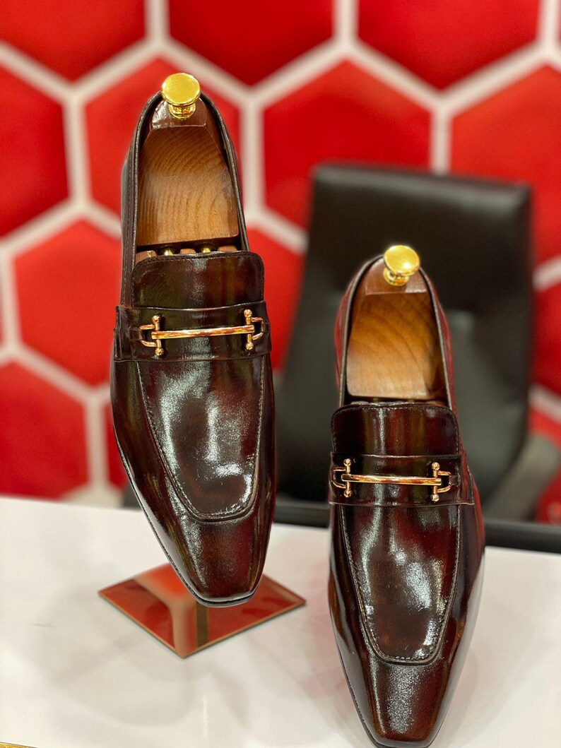 Handmade Brown Leather Horsebit Loafers: Italian Style Slip-On Shoes image 2