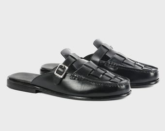 Handgemaakte zwartleren peshawari-sandalen, luxe visser-muiltjesslippers, Pakistaanse chappal, schoenen bruidegom