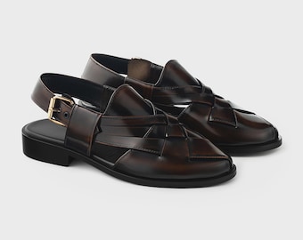 Handmade Leather Peshawari Chappal Sandal: Traditional Kaptan Style