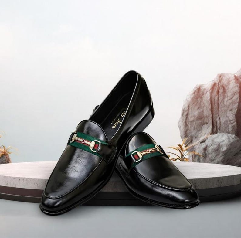 Handmade Black Leather Horsebit Loafers, Italian Style Men's Dress Shoes image 2