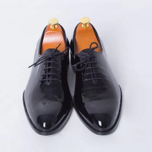 Handmade Wholecut Black Patent Leather Dress Shoes: Men's Formal Footwear