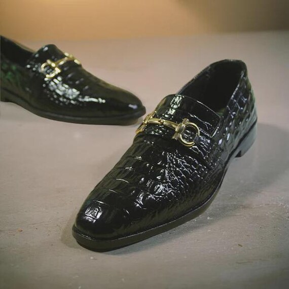 Cuir Veritable Handmade Italy Black Patent Leather Slip-On Loafers Shoes 9 M Franck La Scelta AN Italian Loafer Handmade (Genuine Leather  main image 3
