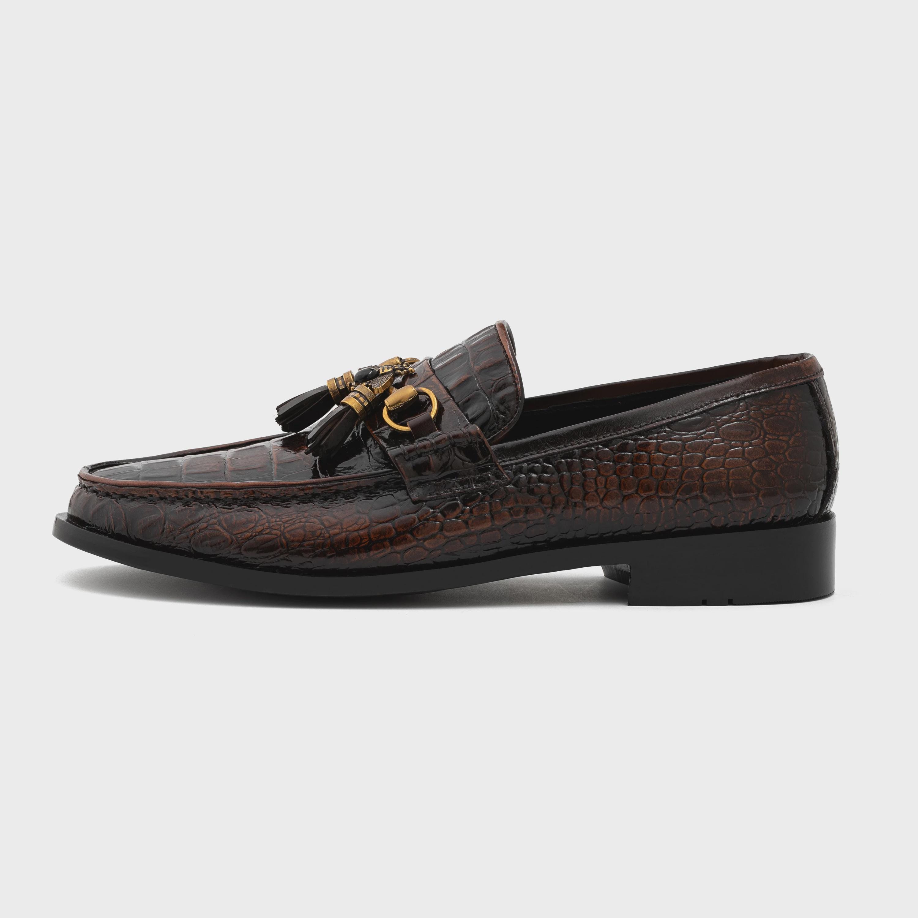 Handmade Crocodile Embossed Leather Loafers: Horsebit Tassel  display picture 1