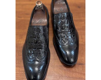Handmade Black Crocodile Leather Loafers for Men – Luxury Slip On Dress Shoes