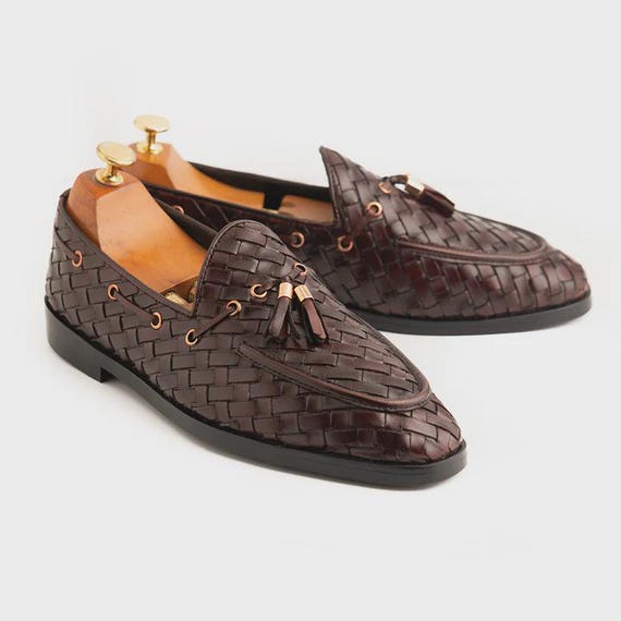 mens woven leather dress shoes Giovanni Men's Leather Dress Shoe - Woven Strap Loafer - Black - 8