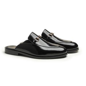 Handmade Black Horsebit Mule Loafers Leather Backless Dress Shoes for Men Luxury Formal