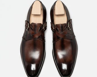 Handmade Brown Leather Monk Strap Ankle Boots | Goodyear Welted