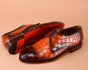 Italian Handmade Men\'s Shoe / Ali Half Crocodile Printed Black With Red Sole Ali Half Black With Red Sole Crocodile Printed Calfskin  main image 3