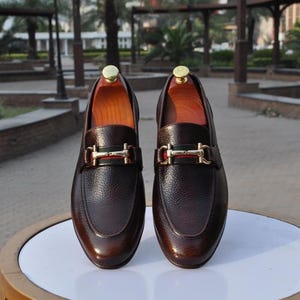 Men&#39;s Custom Handmade Designer Leather loafers Shoes, Leather sole shoes, formal office, wedding, party dress leather casual loafers