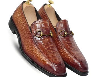 Handmade Crocodile Textured Leather Loafers | Men's Bespoke Shoes