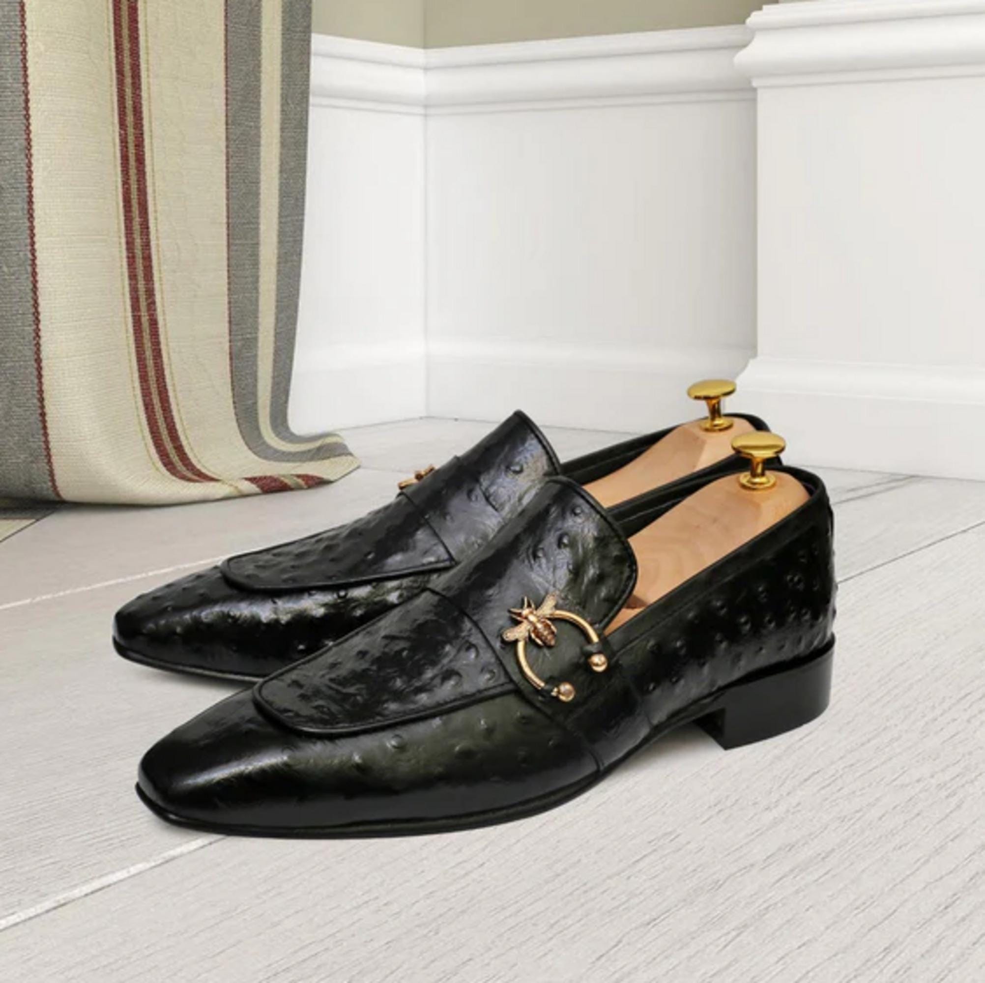 Handmade Black Leather Loafers: Men's Formal Dress Shoes
