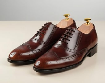 Bespoke Brown Leather Wingtip Brogue Shoes for Men – Handmade Men's Formal | Dress shoes