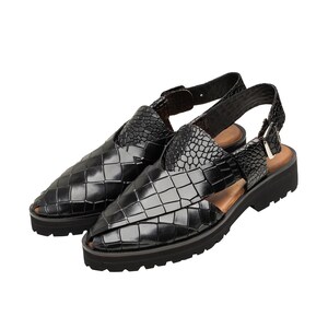 Handmade Black Crocodile Pattern Peshawari Sandals – Men’s Leather Traditional image 3